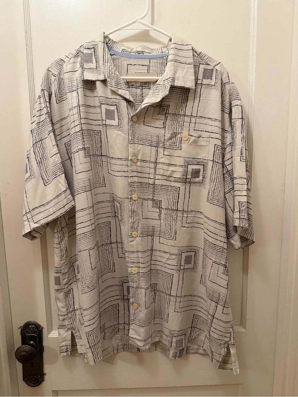 Vintage Tommy Bahama Short Sleeve Silk Geometric Print Shirt